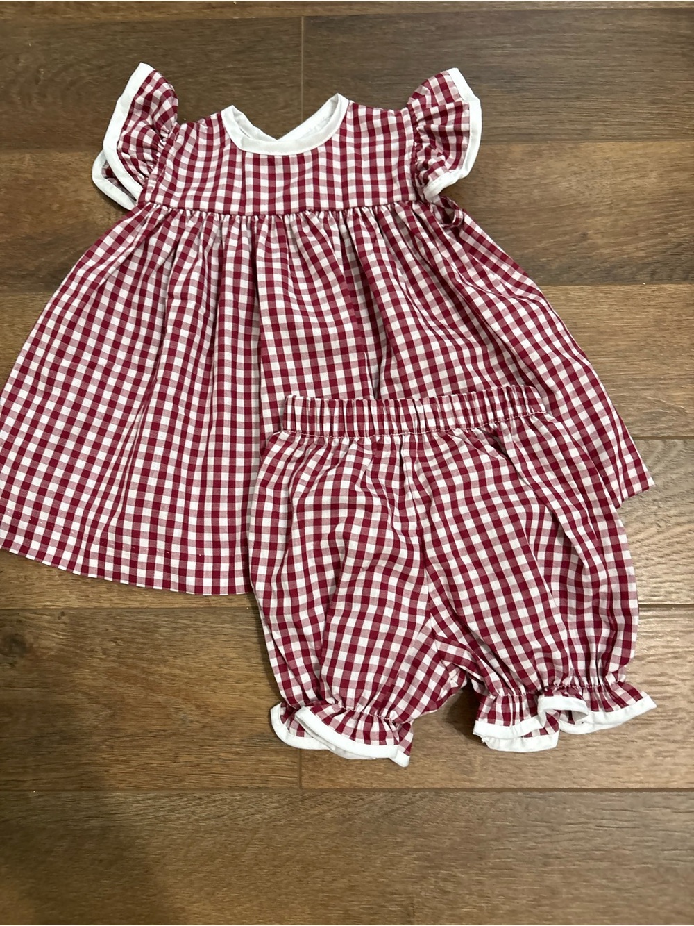 Lulu Bebe 3M Burgundy Gingham Dress & Bloomer Set baby Girls